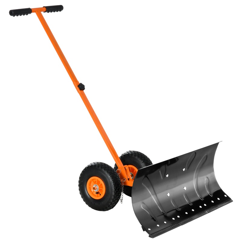 Snow Shovel Pusher with Wheels Cushioned Adjustable Angle Handle Snow Removal Tool 29 Blade 10 Wheels Orange
