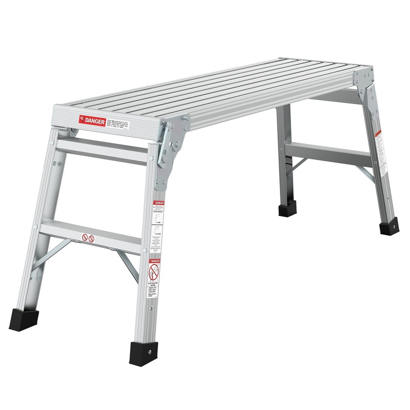 Work Platform Aluminum Portable Bench Folding Ladder ANSI Capacity 225 LBS 40–Grey