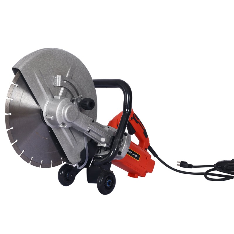 Electric 14 Cut Off Saw Wet/Dry Concrete Cutter Guide Roller with Water Line Attachment 3000w with Blade