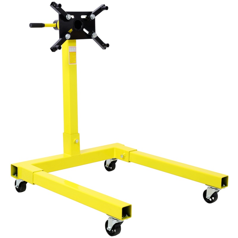 Engine Stand 1250 LBS Capacity 360 Degree Adjustable Mounting Head 4 Ball-Bearing Swivel Caster Wheels Heavy-Duty Square Steel Frame–Yellow