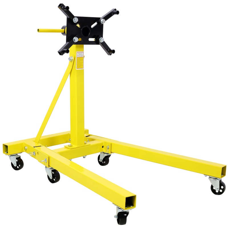 Folding Engine Stand 2000 LBS Capacity Motor Hoist 360 Degree Adjustable Mounting Head Dolly Mover Auto Repair Rebuild Jack–Yellow