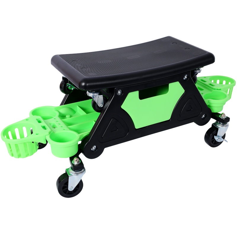 Roller Mechanic Detailing Creeper Utility Seat Stool with Wheels Removable Tool Trays Drawer 300 Lbs Capacity–Green