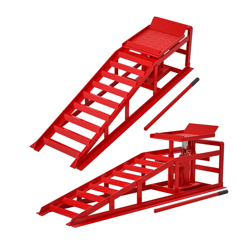 2 Pack Hydraulic Car Ramps 5T 11000lbs Low Profile Car Lift Service Ramps Truck Trailer Garage –Red