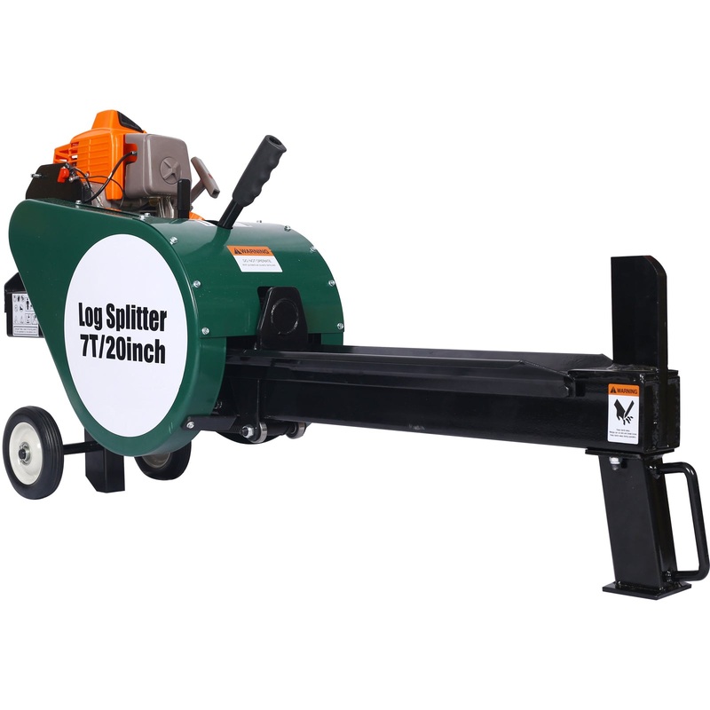 Double Flywheel Electric Log Splitter 7-Ton Compact Horizontal Gas Log Splitter w/ Auto Return 20in Portable  63cc Engine