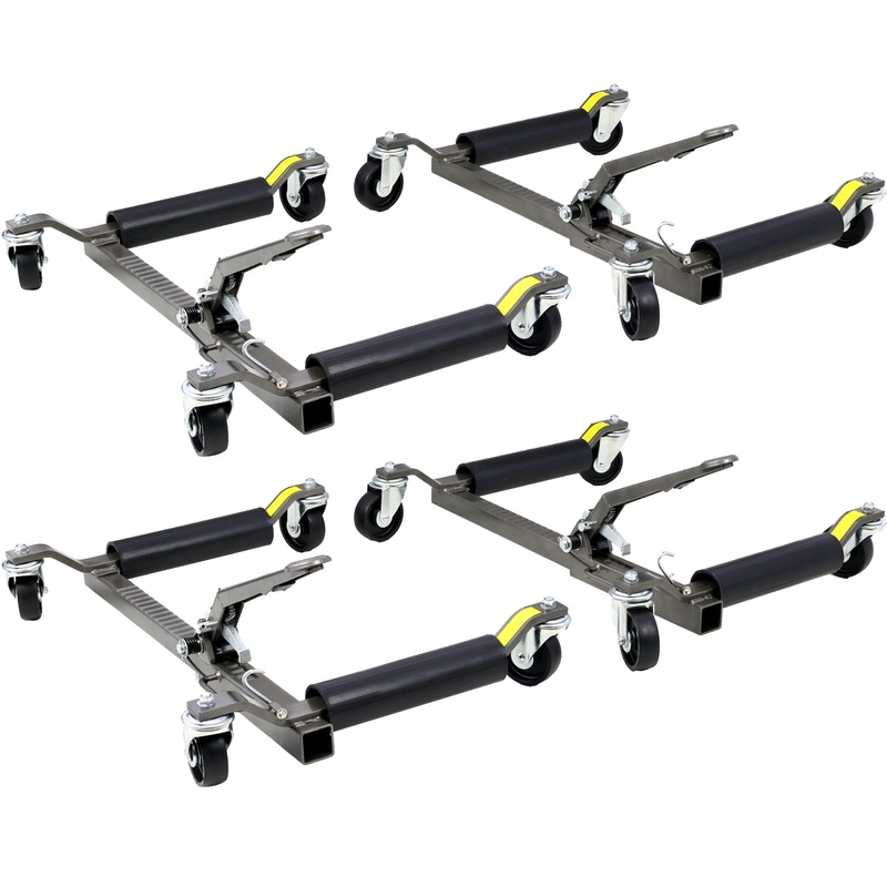 Set of 4 Wheel Dolly Car Skates Vehicle Positioning Hydraulic Tire Jack Ratcheting Foot Pedal Lift Hydraulic Car Wheel Dolly 1250lbs–Black