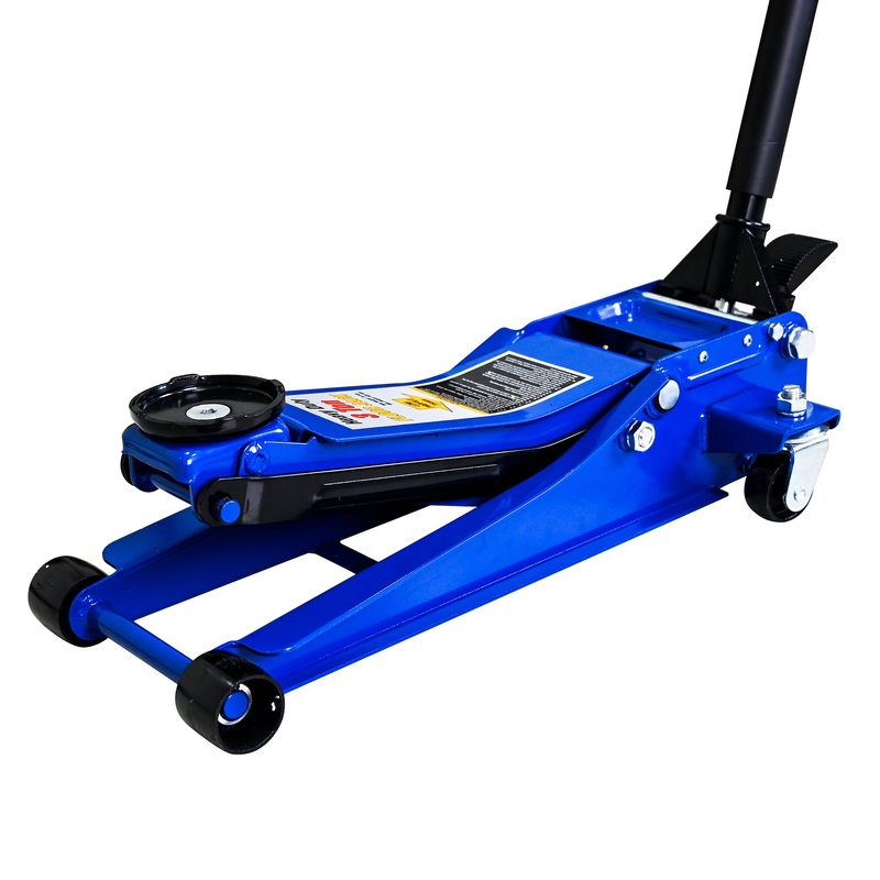3T Heavy Duty Horizontal Double Pump Floor Jack Foot Model and Steel Racing with Dual Piston Quick Lift Pump 6,000 lb Capacity–Blue