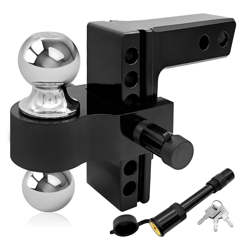 Adjustable Trailer Hitch Mount with 2 and 2-5/16 Ball Fit Standard 2 inch Receiver 6 inch Drop/Rise Towing Capacity 5000-12500 LBS Heavy Duty Aluminum Dual-Balls–Black