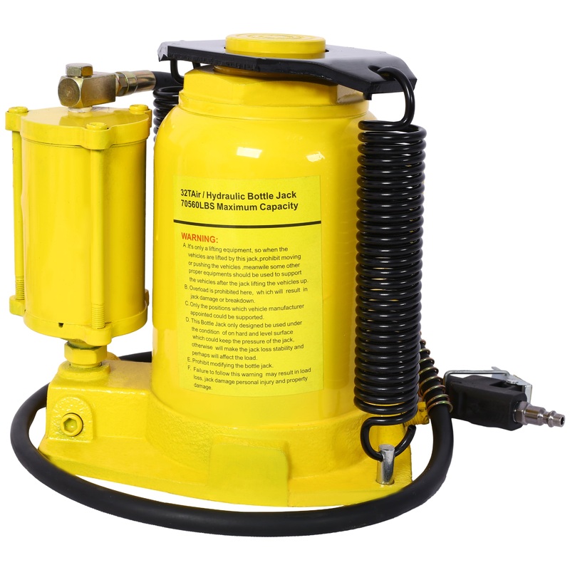 Air Hydraulic Bottle Jack 32 Ton/70550 LBS All Welded 10-16.3 inch Lifting Range Manual Handle and Air Pump–Yellow