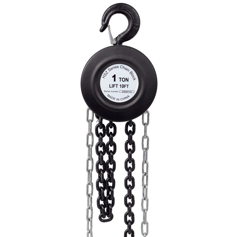 Chain Hoist 2200lbs 1T Capacity 10ft with 2 Heavy Duty Hooks Manual Steel Construction–Black