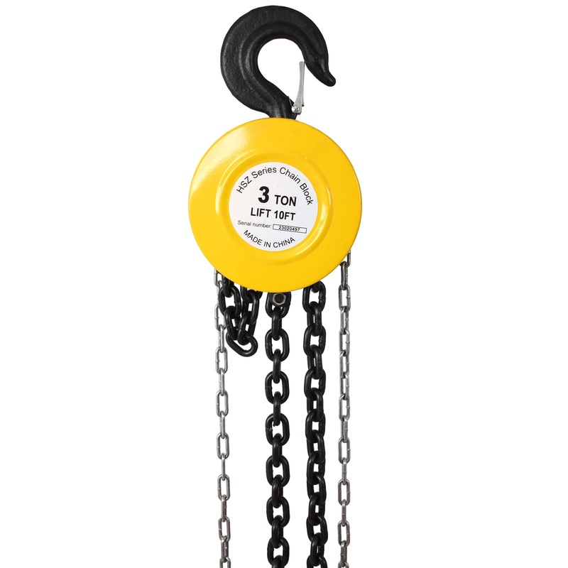 Chain Hoist 4400lbs 2T Capacity 10ft with 2 Heavy Duty Hooks Manual Steel Construction–Yellow