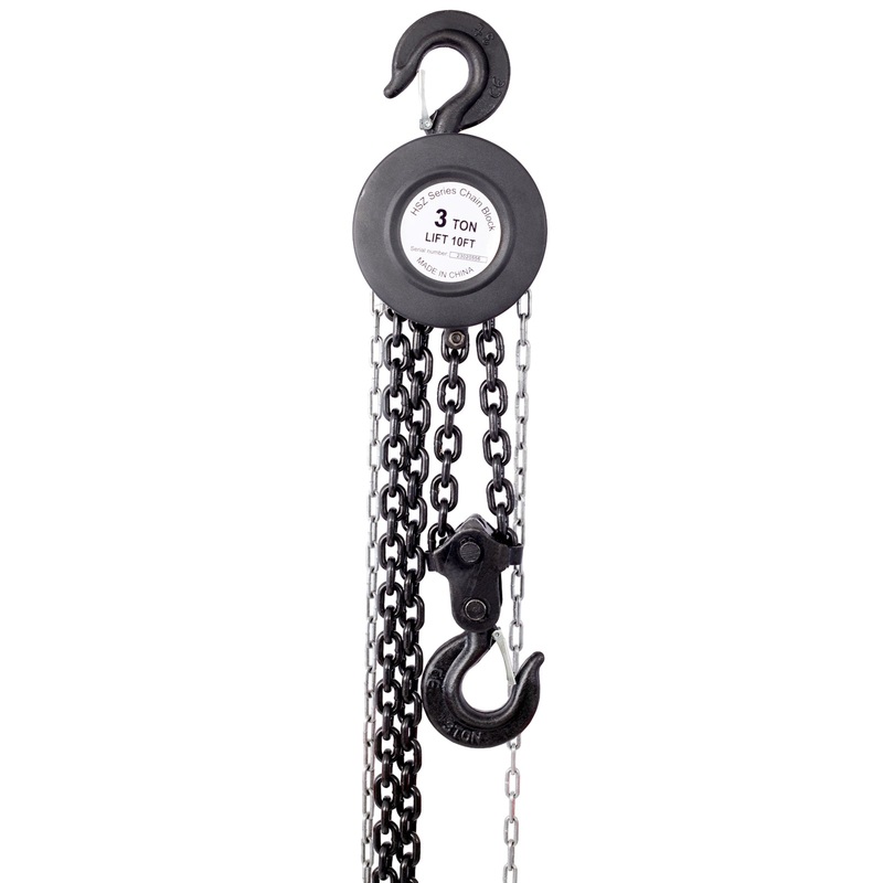 Chain Hoist 6600lbs 3T Capacity 10ft with 2 Heavy Duty Hooks Manual Steel Construction–Black