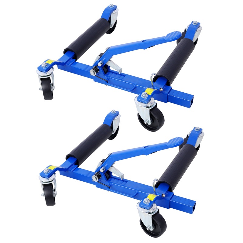 Set of 2 Wheel Dolly Car Skates Vehicle Positioning Hydraulic Tire Jack Ratcheting Foot Pedal Lift 1,250lbs–Blue