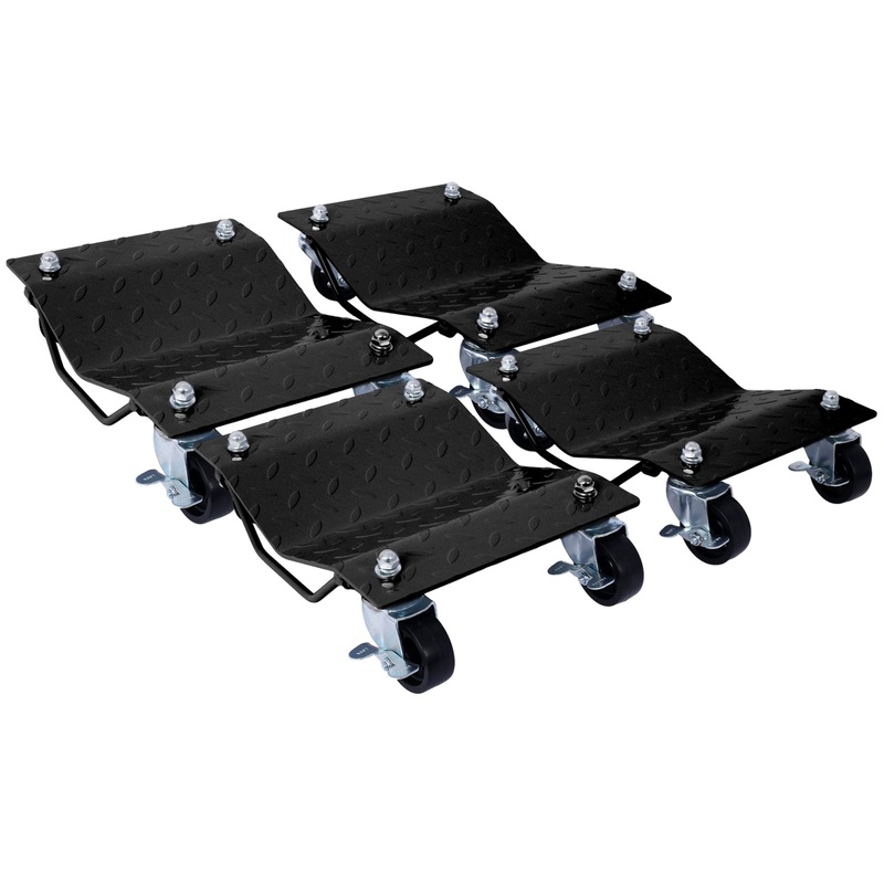 Set of 4 Heavy Duty 4 Tire Wheel Dolly Car Stakes 6000lbs Capacity–Black