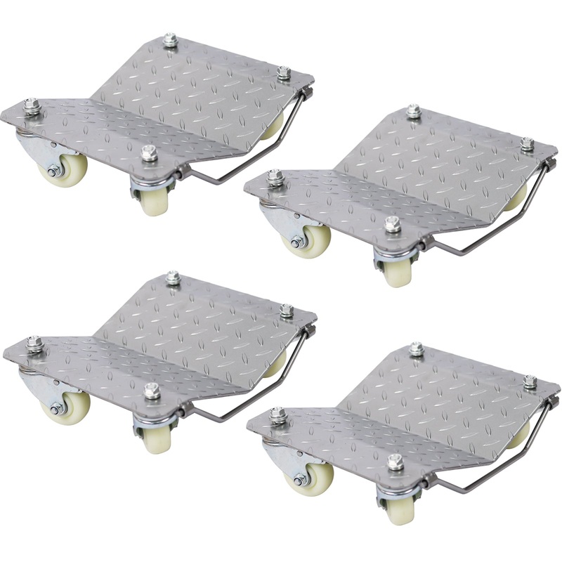 Set of 4 Heavy Duty 4 Tire Wheel Dolly Car Stakes 6000lbs Capacity–Gray