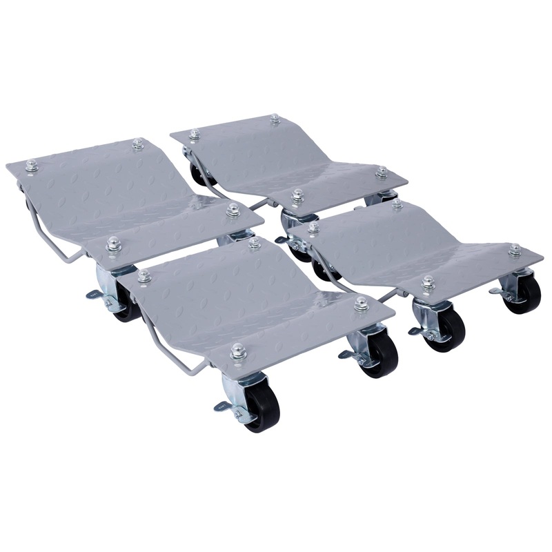 Set of 4 Heavy Duty 4 Tire Wheel Dolly Car Stakes 6000lbs Capacity–Gray Steel