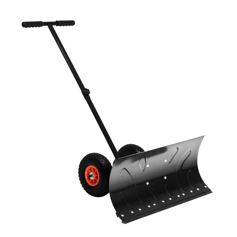 Snow Shovel with Wheels Pusher Cushioned Adjustable Angle Handle Removal Tool 29 Blade 10 Wheels–Black