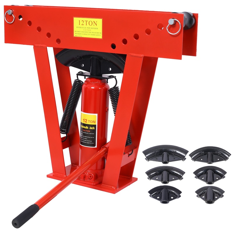 12 Ton Pipe Bender Manual Exhaust Tube Fabric with 6 Dies Adjustable Rollers 90-180 Degree Steel Iron Metal Ratcheting–Red