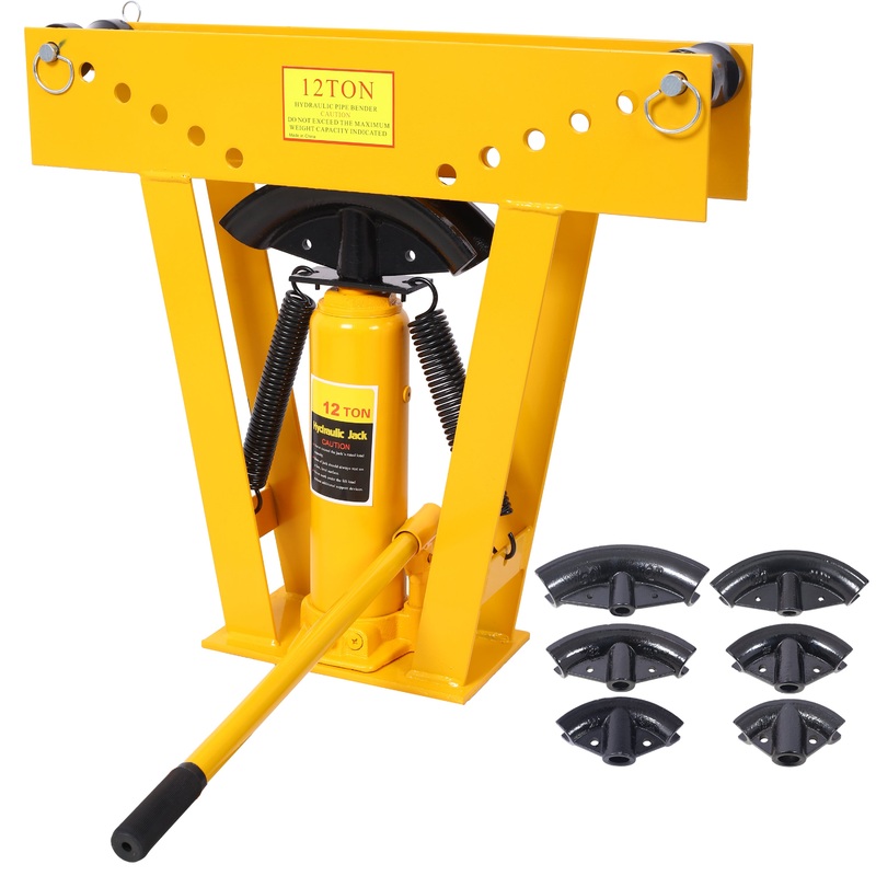 12 Ton Pipe Bender Manual Exhaust Tube Fabric with 6 Dies Adjustable Rollers 90-180 Degree Steel Iron Metal Ratcheting–Yellow