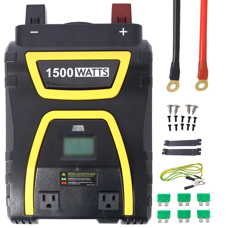 1500 Watts Power Inverter Modified Sine Wave Car LED Display Portable 12V to 115 Volts