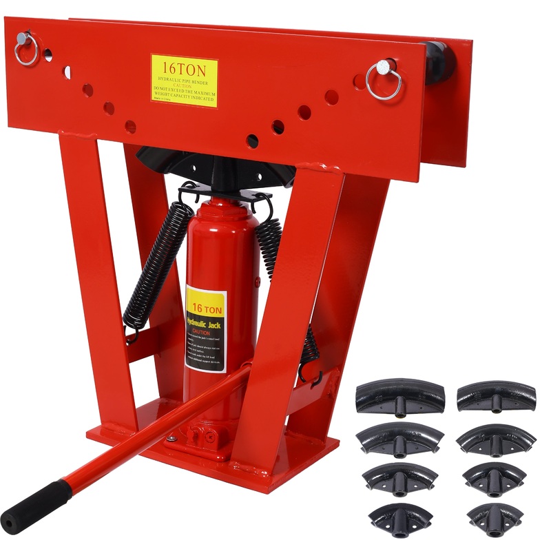 16 Ton Pipe Tube Bender Manual Exhaust Fabric Adjustable Rollers 90-180 Degree Bend Steel Iron Metal Ratcheting–Red