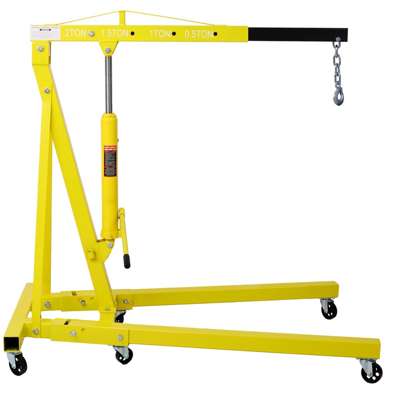 2 Ton Folding Engine Hoist Cherry Picker Shop Crane Lift Heavy Duty Steel with 6 Iron Caster Wheels–Yellow
