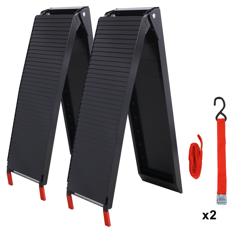 2PCS Truck Ramps 80×12 Portable Loading Ramp 1500 LBS Capacity Aluminum Folding with Handle & Buckle–Black Coating