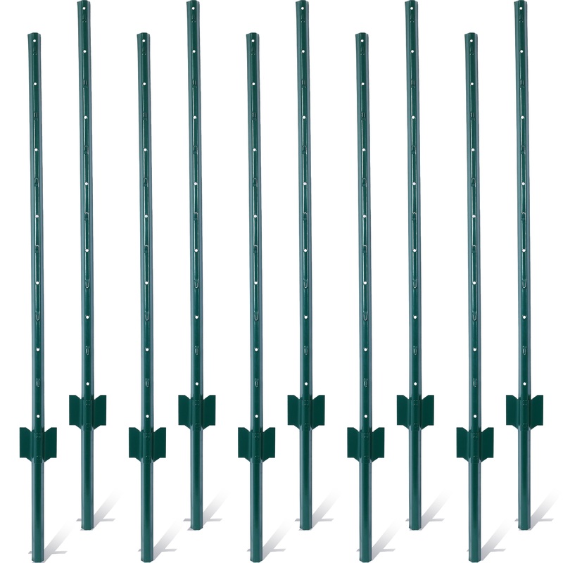 4Feet 10Pack Heavy Duty Metal Fence Post with U-Channel Steel U-Post for Holding Garden Wire Corner Anchor–Green