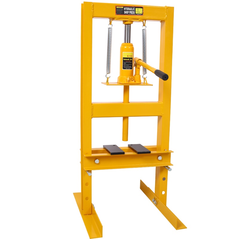 6 Ton Hydraulic Shop Press Benchtop H-Frame Garage Floor Press with Press Plates Adjustable Working Table Height–Yellow