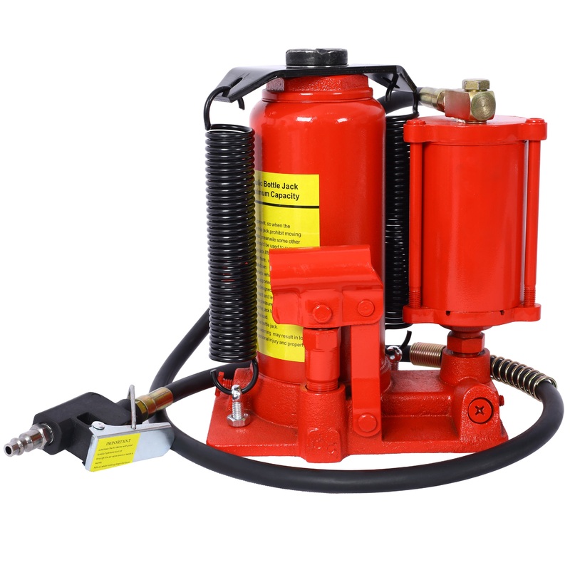 Air Hydraulic Bottle Jack 12 Ton/24000 LBS All Welded 9.8-19.3 inch Lifting Range Manual Handle and Air Pump–Red