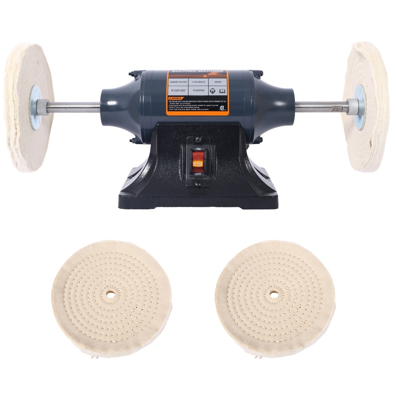 Extra Long 8-Inch Electric Polisher Benchtop Buffer Grinder -4 Pole Motor Includes 4Pcs 80Ply Thic Buffing Wheels