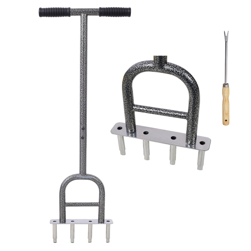 Lawn Coring Aerator 4 Corer Plug Tool with Soft Rubber Grip Manual