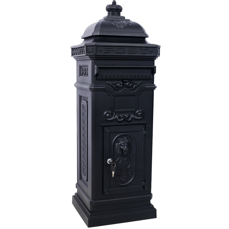 Mailbox Residential The Court Large-Capacity Letter Box Garden Floor Safety Outdoor Rainproof Postbox Statue–Black