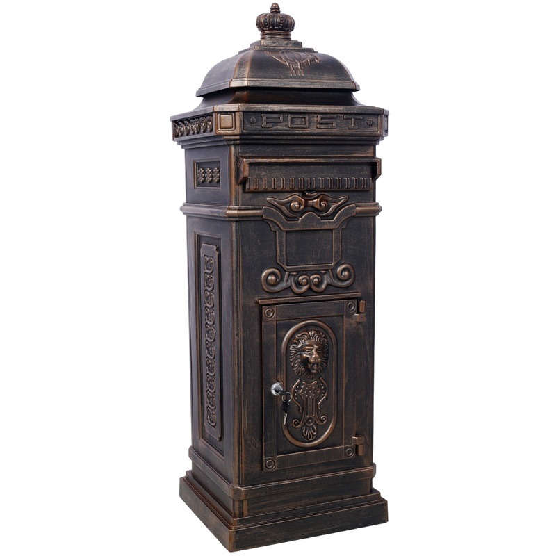 Mailbox Residential The Court Large-Capacity Letter Box Garden Floor Safety Outdoor Rainproof Postbox Statue–Bronze