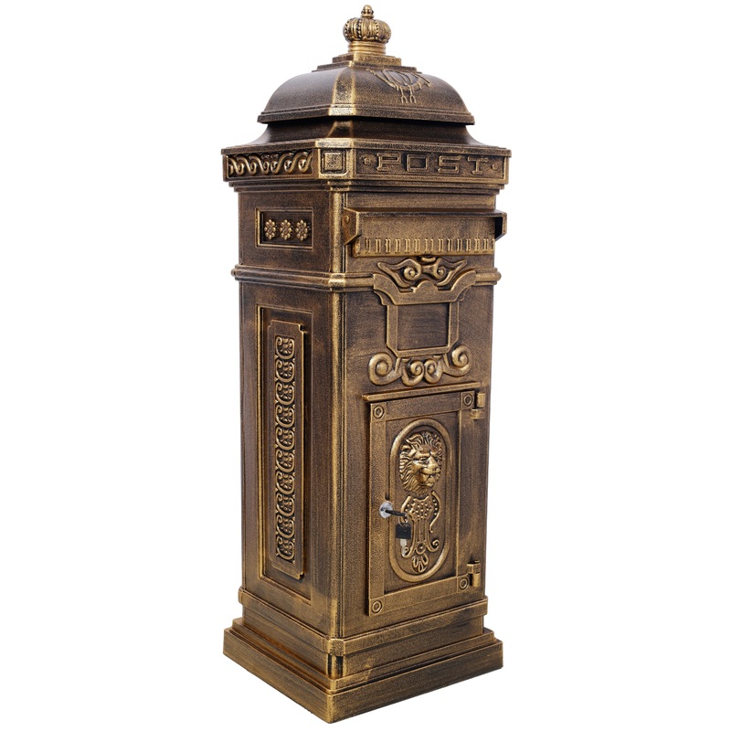 Mailbox Residential The Court Large-Capacity Letter Box Garden Floor Safety Outdoor Rainproof Postbox Statue–Copper