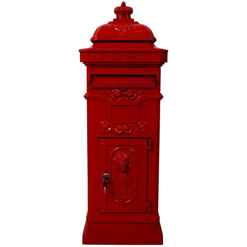 Mailbox Residential The Court Large-Capacity Letter Box Garden Floor Safety Outdoor Rainproof Postbox Statue–Red