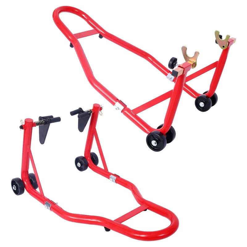 Motorcycle Stand 1000LB Sport Bike Front and Rear Wheel Lift Swingarm Paddock U–Red
