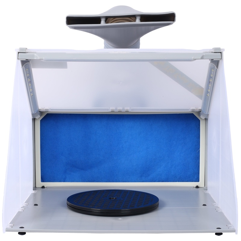 Portable Airbrush Spray Booth with 3 LED Lights Extra Replaceable Filter Pad Turn Table and 6ft Exhaust Extension Hose