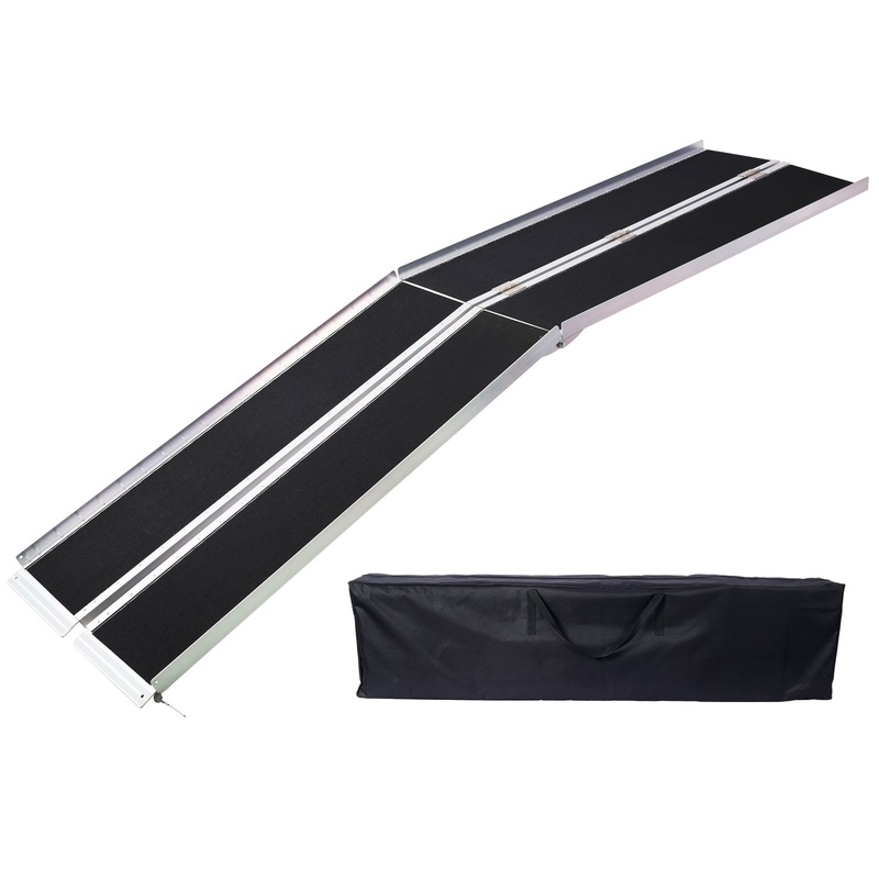 Wheel Chair Ramp 10ft Aluminium Threhold Portable and Foldable 600 Lbs Capacity Non-Skid Surface Two Separate Pieces with Bag