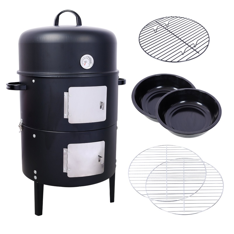 17 Inch Steel Charcoal Smoker Heavy Duty Round BBQ Grill–Black