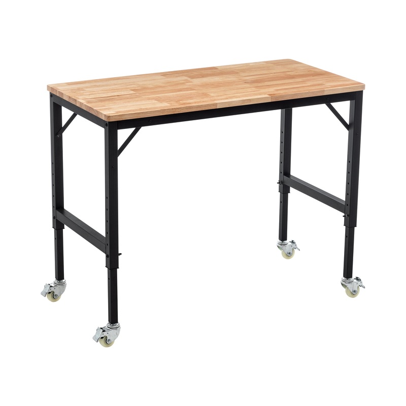 48′ Heavy-Duty Adjustable Workbench Rubber Wood W/Metal Wheels 2000 Lbs Capacity