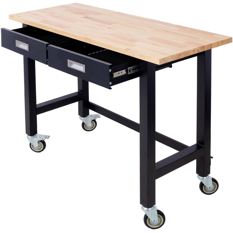 48in Workbench with Drawer Storage and Wheels Heavy Duty Bamboo Wood