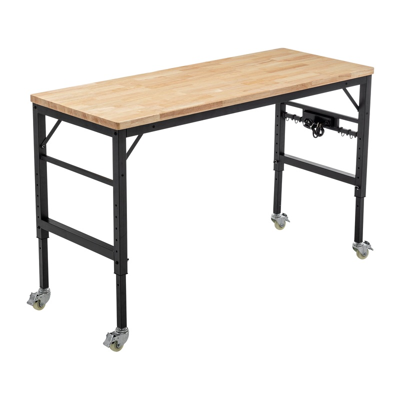 60′ Adjustable Workbench with Power Outlets & Wheels Rubber Wood Heavy Duty 2000 LBS Capacity