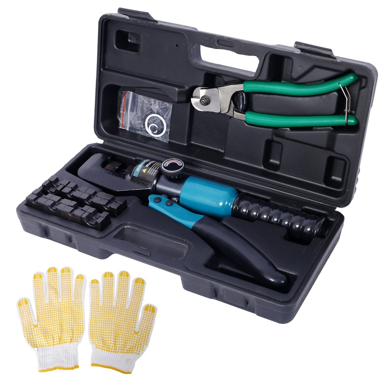 Hydraulic Hand Crimper Tool Hydraulic Wire Terminal Crimper Swager Battery Cable Lug Crimping Swaging with 9 Pairs Dies 1 Pair Glove