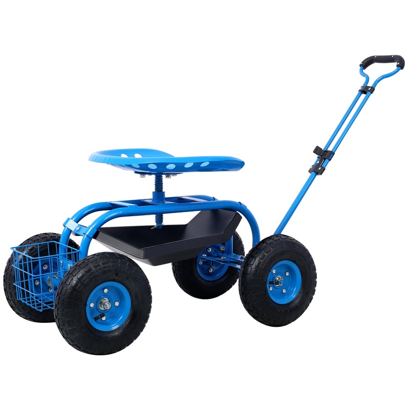 Rolling Garden Scooter Cart Seat with Wheels and Tool Tray 360 Swivel Seat–Blue