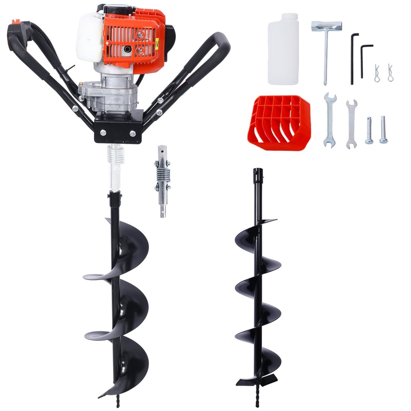 43cc Post Hole Digger Gas Powered Earth Digger with 6&8′ and Absorber Earth Auger Drill Bit 30 inch Long Alloy Steel Auger EPA Certification