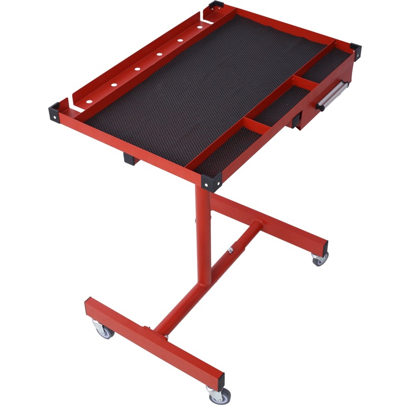 Adjustable Work Table with Drawer 2.5′ Swivel Casters 220 Lbs Capacity Rubber Corners Heavy Duty Steel–Red