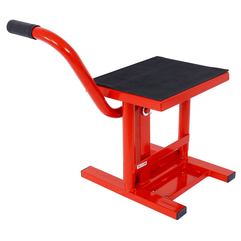 Motorcycle Dirt Bike Stands and Lifts Jack Stand Steel 11′-16.5′ Adjustable Height 330 LBS Capacity Heavy Duty–Red