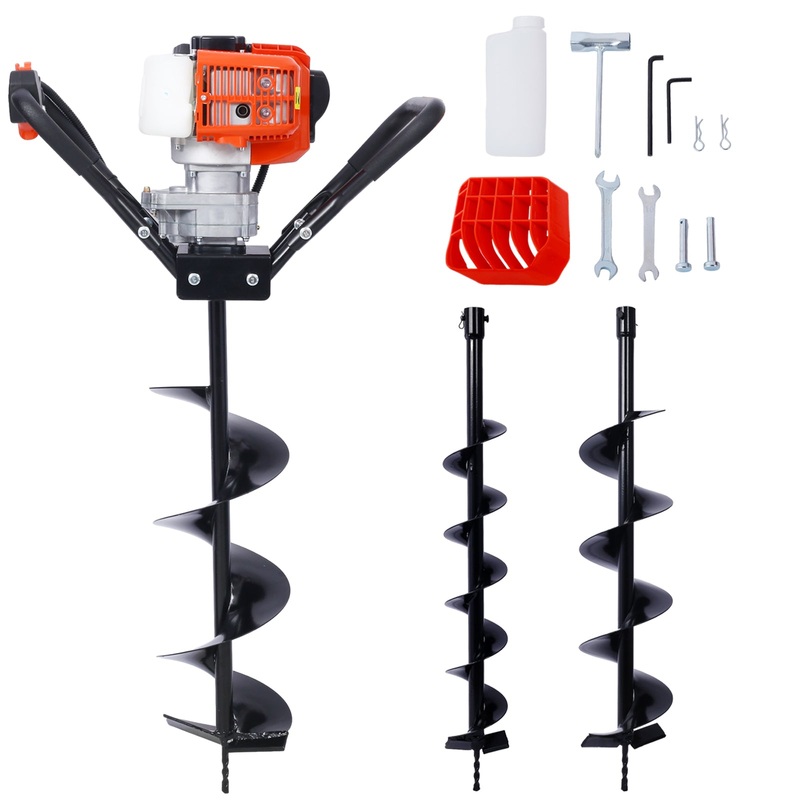 V-Type 52CC 2 Stroke Gas Post Hole Digger One Man Auger EPA Machine with Hole Digger Replacement Auger Bits L4’+L6’+L8′ Drill Bits