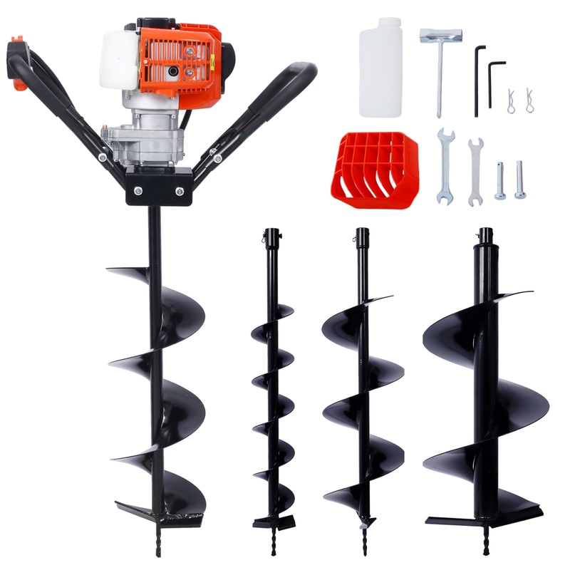 V-Type 52CC 2 Stroke Gas Post Hole Digger One Man Auger EPA Machine with Hole Digger Replacement Auger Bits L4’+L8’+L10’+L12′