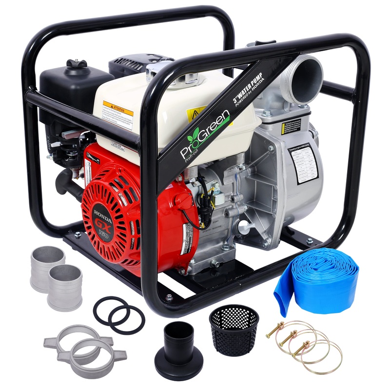 Water Pump 3′ 264Gpm 163cc Honda GX160 Engine 3IN NPT Coupler With 25FT Flat Hose